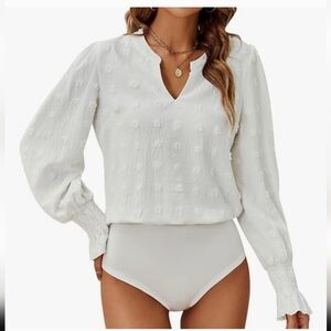 Chic White Textured Bodysuit